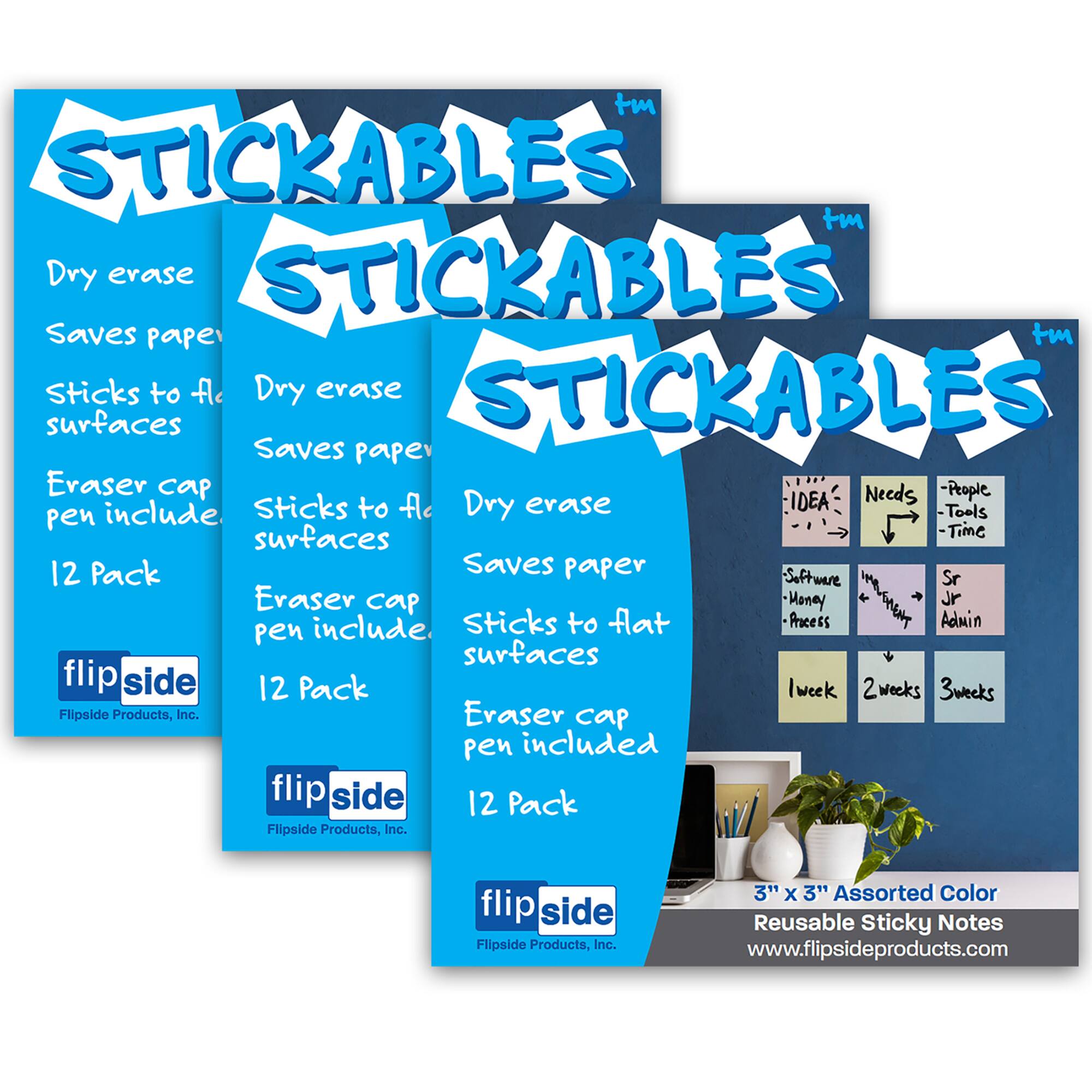 Flipside Assorted Pastel Colors Dry Erase Stickables With Dry Erase Marker